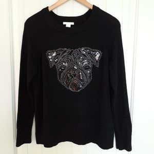 H&M Pug Sequin Alpaca Blend Black Crew Neck Black Sweater Size M